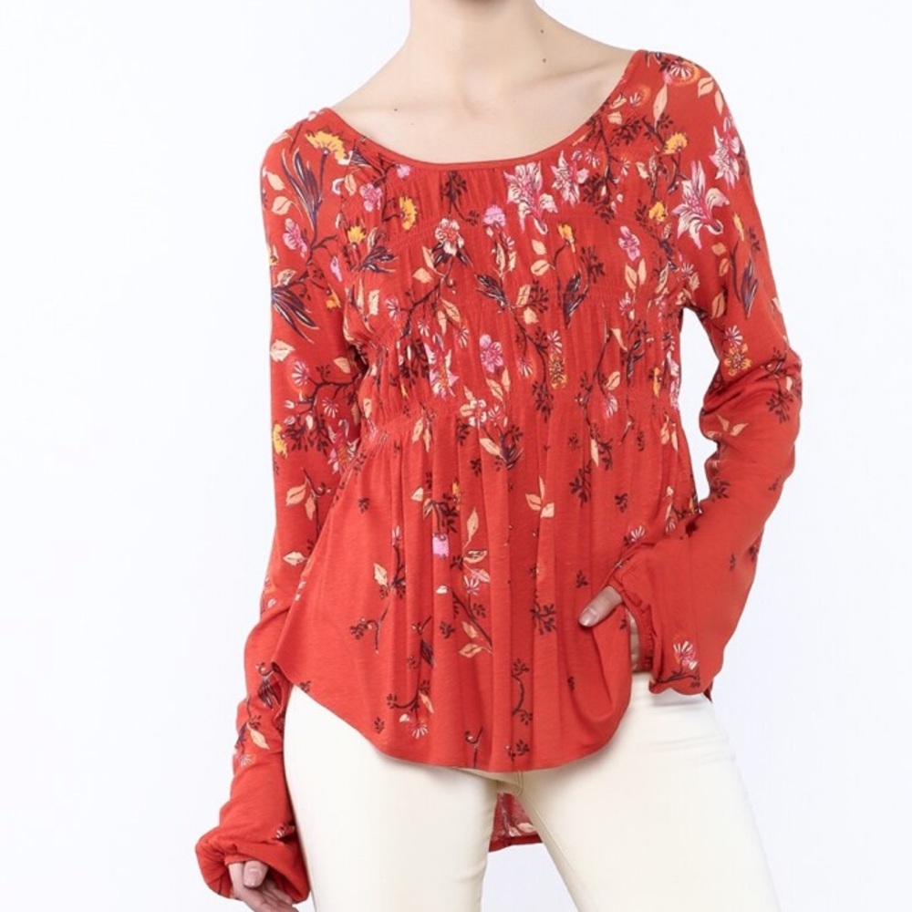 Free People L/S Gathered Bodice Shirt-Sz XS